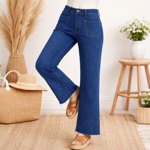 OAT New York Wide Leg Jeans High Rise Cropped Raw Hem Size 2